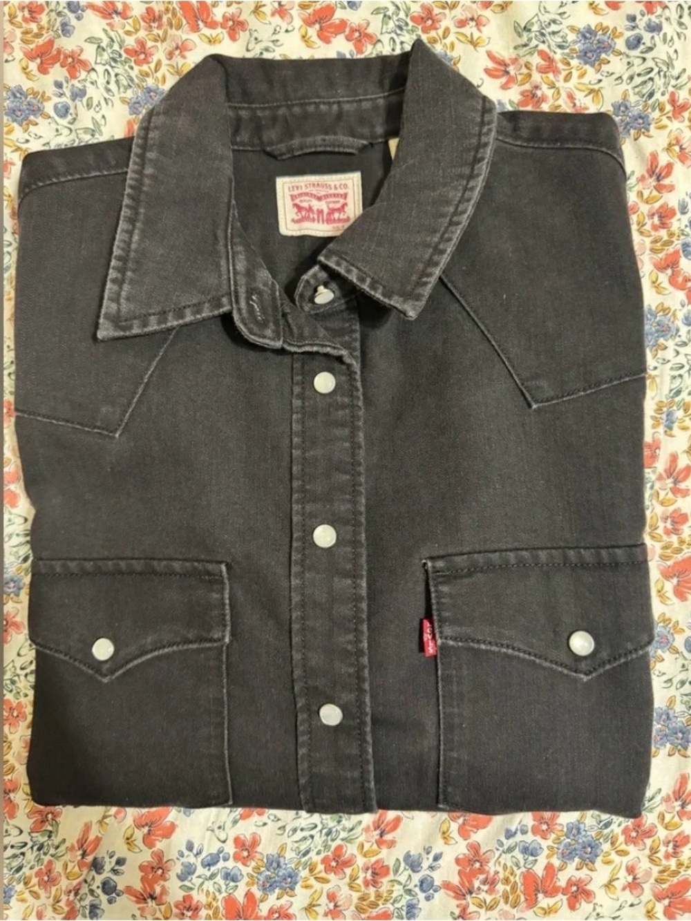 4 for $25- Levi's Women's Charcoal Black Denim Iconic Western Button-Down Shirt